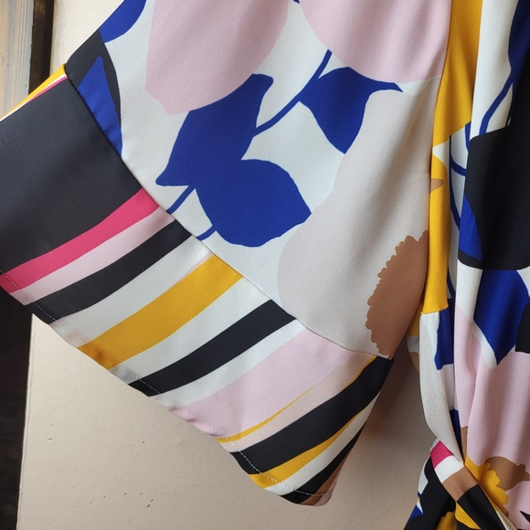 Eloquii Floral Stripe Kimono Sleeve Wrap Dress - Picture 8 of 8